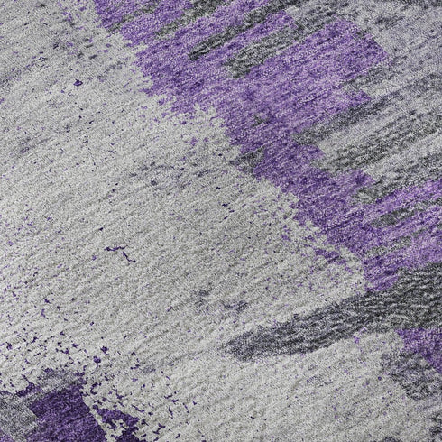 5' X 8' Purple Ivory And Gray Abstract Washable Area Rug With UV Protection