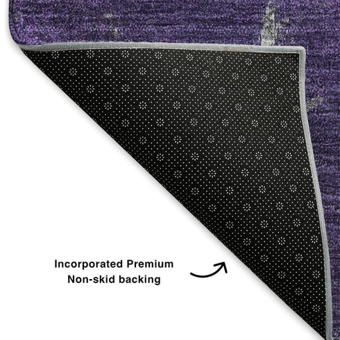5' X 8' Purple Ivory And Gray Abstract Washable Area Rug With UV Protection