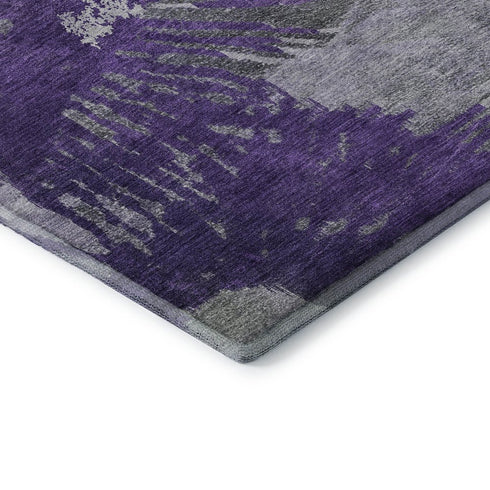 5' X 8' Purple Ivory And Gray Abstract Washable Area Rug With UV Protection
