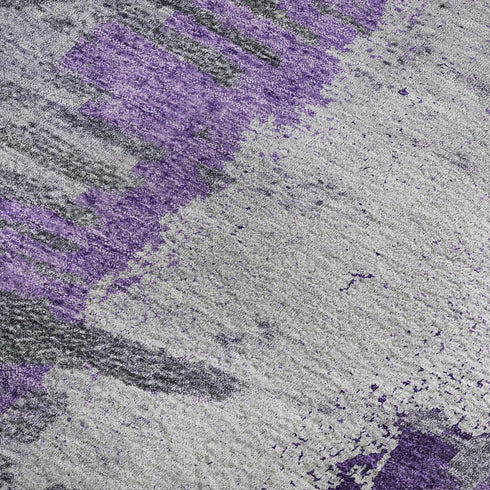5' X 8' Purple Ivory And Gray Abstract Washable Area Rug With UV Protection