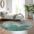 8' Teal Ivory And Gray Abstract Washable Round Rug With UV Protection