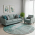 8' Teal Ivory And Gray Abstract Washable Round Rug With UV Protection