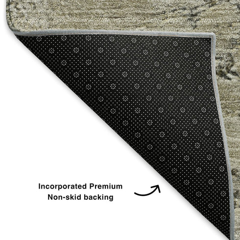 5' X 8' Brown Ivory And Gray Abstract Washable Area Rug With UV Protection