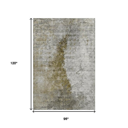 8' X 10' Brown Ivory And Gray Abstract Washable Area Rug With UV Protection