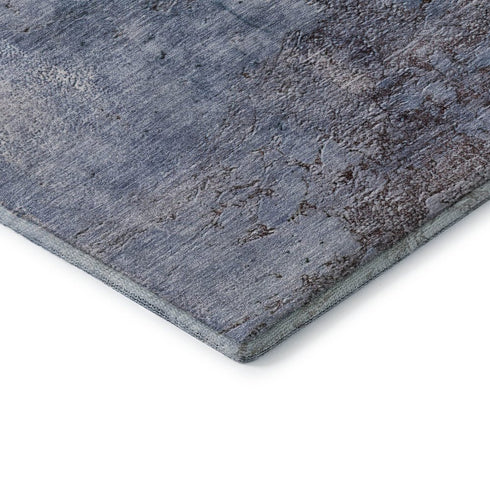 5' X 8' Blue Ivory And Gray Abstract Washable Area Rug With UV Protection