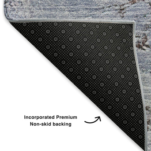 8' X 10' Blue Ivory And Gray Abstract Washable Area Rug With UV Protection