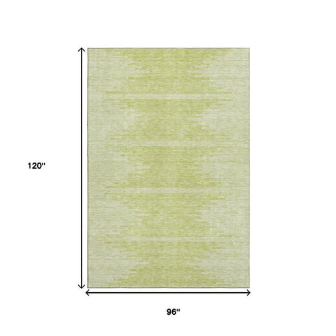 8' X 10' Artichoke Green And Ivory Abstract Washable Area Rug With UV Protection