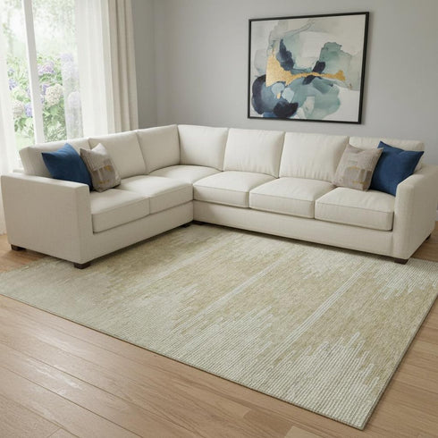 8' X 10' Beige And Ivory Abstract Washable Area Rug With UV Protection