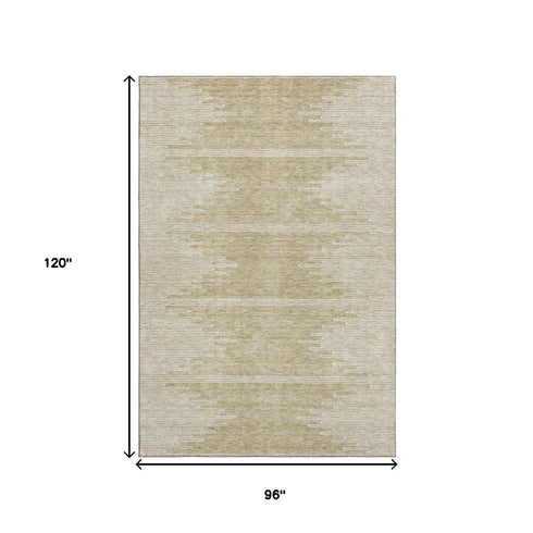 8' X 10' Beige And Ivory Abstract Washable Area Rug With UV Protection