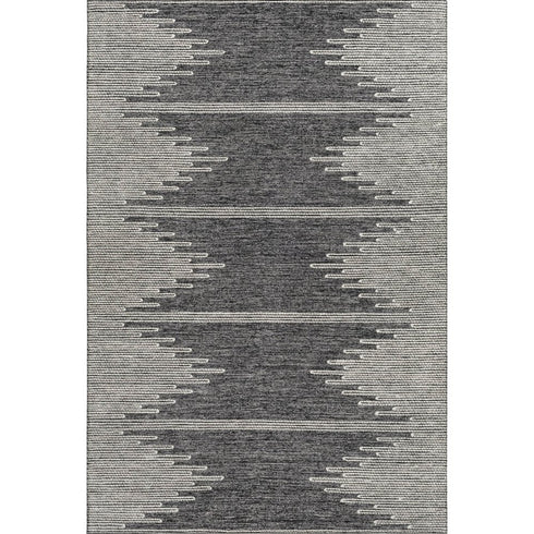 5' X 8' Charcoal And Ivory Abstract Washable Area Rug With UV Protection