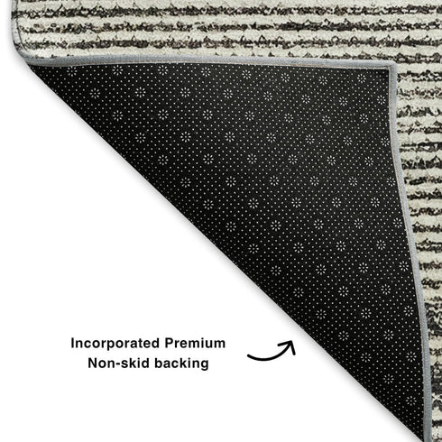 5' X 8' Charcoal And Ivory Abstract Washable Area Rug With UV Protection