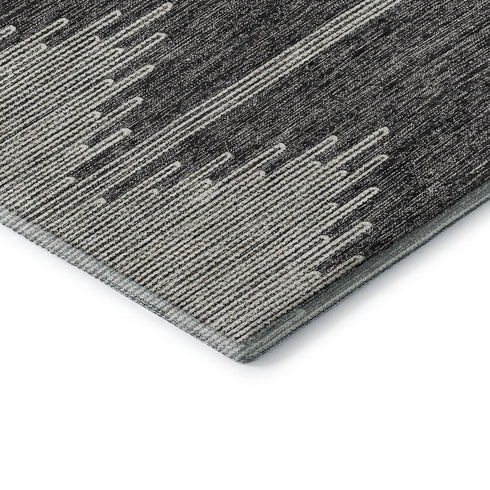 5' X 8' Charcoal And Ivory Abstract Washable Area Rug With UV Protection