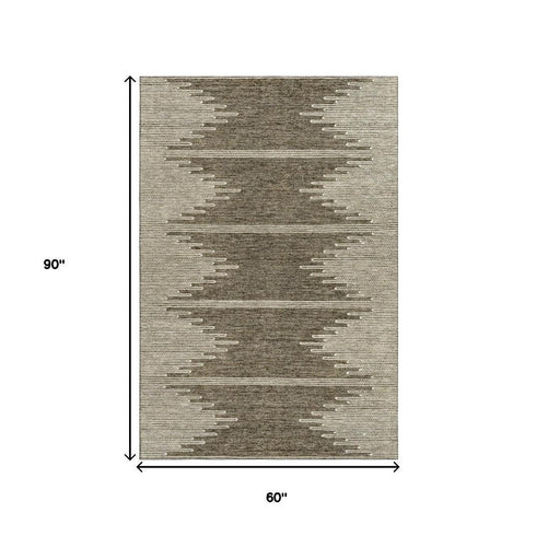 5' X 8' Coffee And Ivory Abstract Washable Area Rug With UV Protection