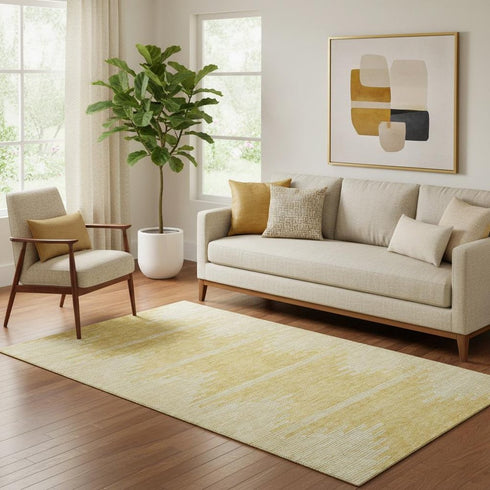 5' X 8' Gold And Ivory Abstract Washable Area Rug With UV Protection