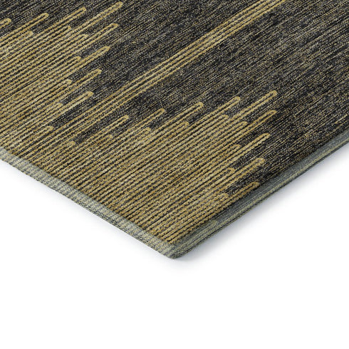 5' X 8' Graphite And Gold Abstract Washable Area Rug With UV Protection