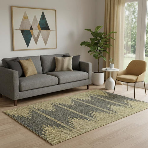 5' X 8' Graphite And Gold Abstract Washable Area Rug With UV Protection