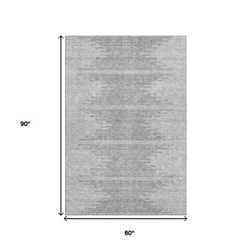 5' X 8' Gray And Ivory Abstract Washable Area Rug With UV Protection