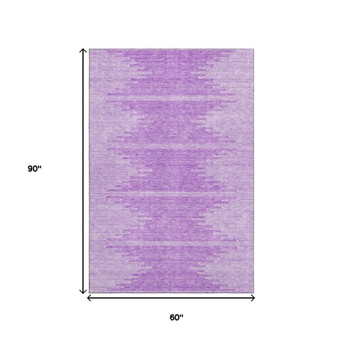 5' X 8' Lavender And Ivory Abstract Washable Area Rug With UV Protection