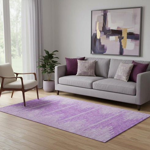 5' X 8' Lavender And Ivory Abstract Washable Area Rug With UV Protection