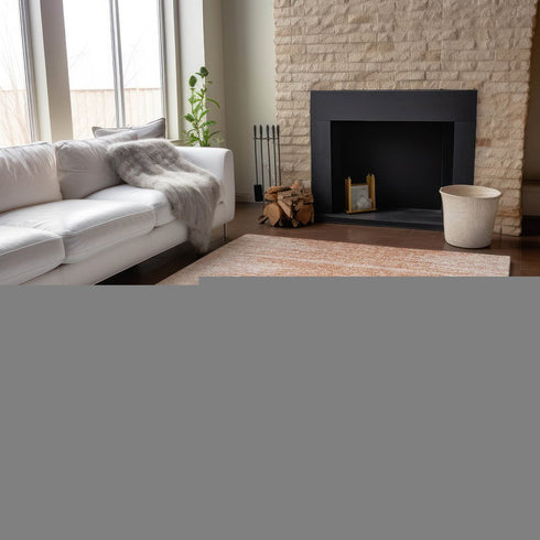 8' X 10' Salmon And Ivory Abstract Washable Area Rug With UV Protection