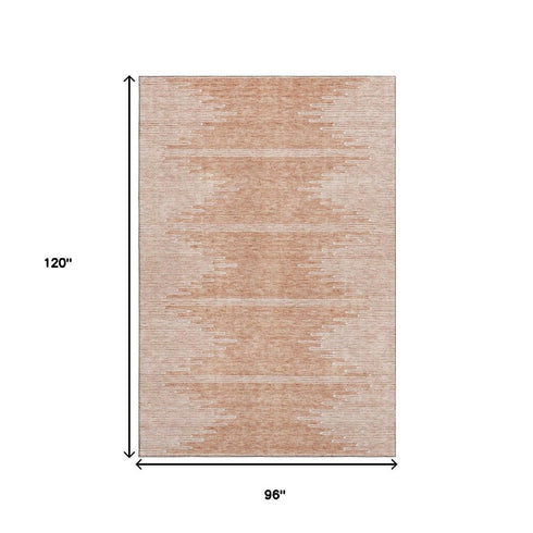 8' X 10' Salmon And Ivory Abstract Washable Area Rug With UV Protection