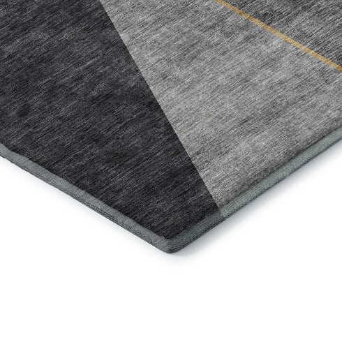8' X 10' Charcoal Gold And Brown Geometric Washable Area Rug With UV Protection