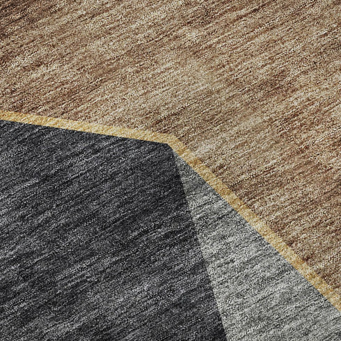 8' X 10' Charcoal Gold And Brown Geometric Washable Area Rug With UV Protection