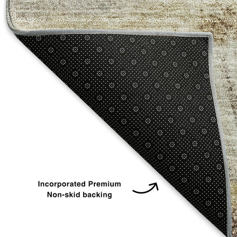 5' X 8' Brown Ivory And Gray Woodland Lodge Washable Area Rug With UV Protection