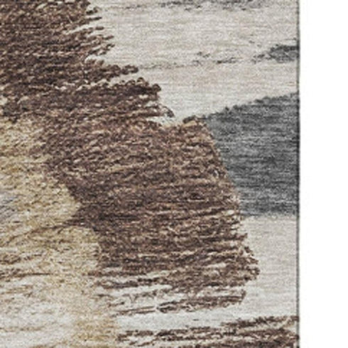 5' X 8' Brown Ivory And Gray Woodland Lodge Washable Area Rug With UV Protection