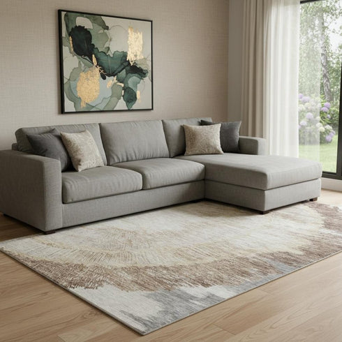 8' X 10' Brown Ivory And Gray Woodland Lodge Washable Area Rug With UV Protection