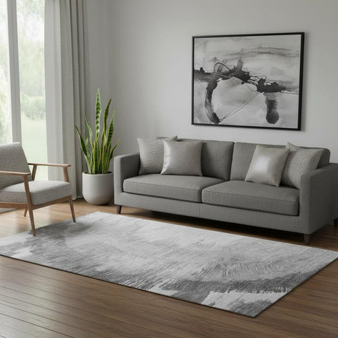 5' X 8' Gray And Ivory Woodland Lodge Washable Area Rug With UV Protection