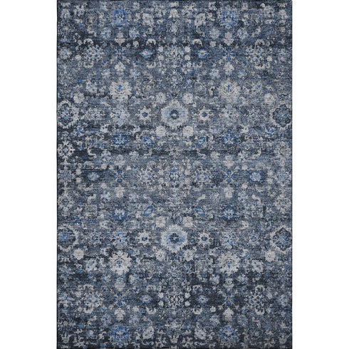 9' X 12' Blue And Ivory Oriental Washable Area Rug With UV Protection