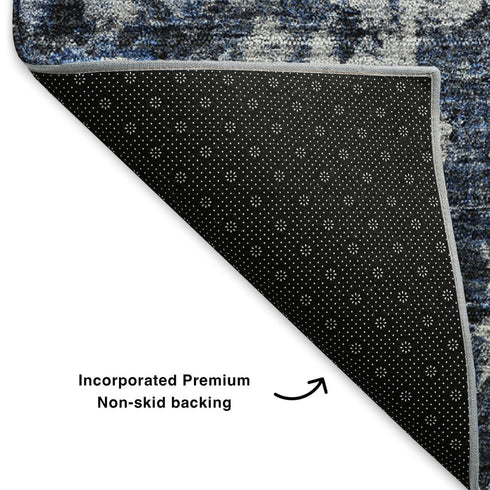 9' X 12' Blue And Ivory Oriental Washable Area Rug With UV Protection