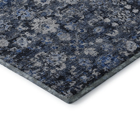 9' X 12' Blue And Ivory Oriental Washable Area Rug With UV Protection