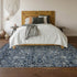 9' X 12' Blue And Ivory Oriental Washable Area Rug With UV Protection