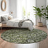 8' Green Ivory And Gray Oriental Washable Round Rug With UV Protection
