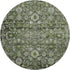 8' Green Ivory And Gray Oriental Washable Round Rug With UV Protection