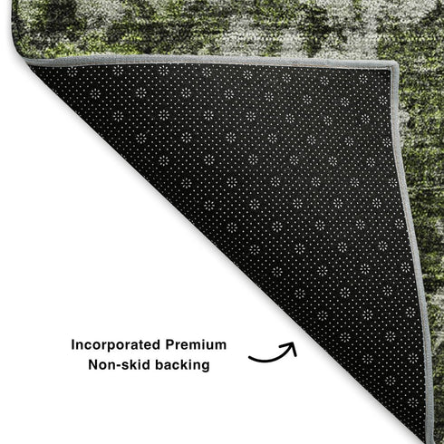 8' Green Ivory And Gray Oriental Washable Round Rug With UV Protection