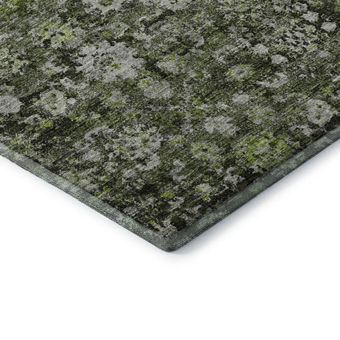 8' Green Ivory And Gray Oriental Washable Round Rug With UV Protection