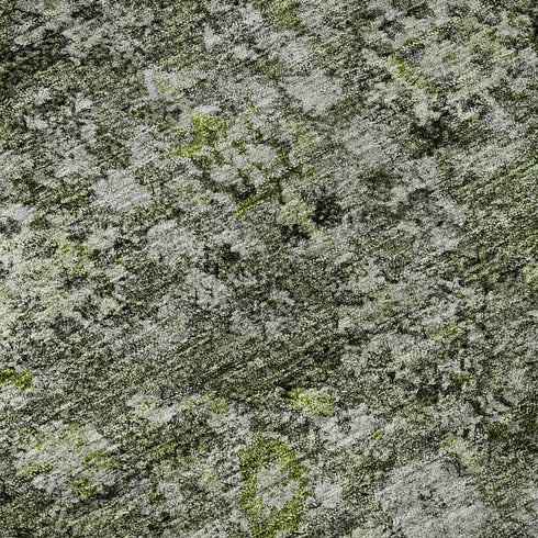 8' Green Ivory And Gray Oriental Washable Round Rug With UV Protection