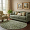 8' Green Ivory And Gray Oriental Washable Round Rug With UV Protection
