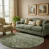 8' Green Ivory And Gray Oriental Washable Round Rug With UV Protection