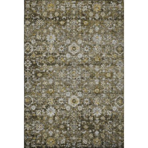 5' X 8' Coffee Ivory And Gold Oriental Washable Area Rug With UV Protection