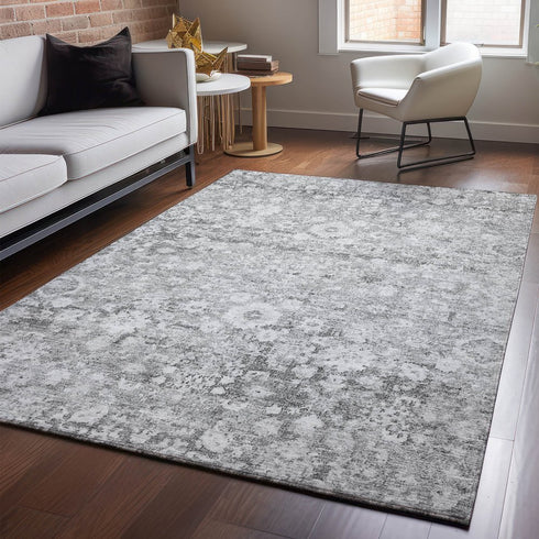8' X 10' Silver And Gray Oriental Washable Area Rug With UV Protection