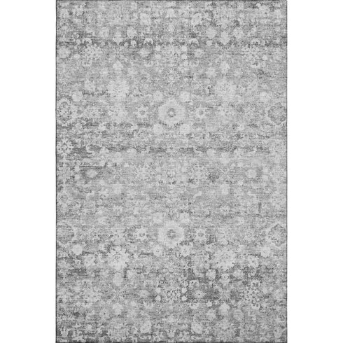 8' X 10' Silver And Gray Oriental Washable Area Rug With UV Protection