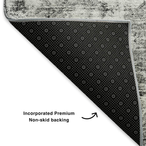 8' X 10' Silver And Gray Oriental Washable Area Rug With UV Protection