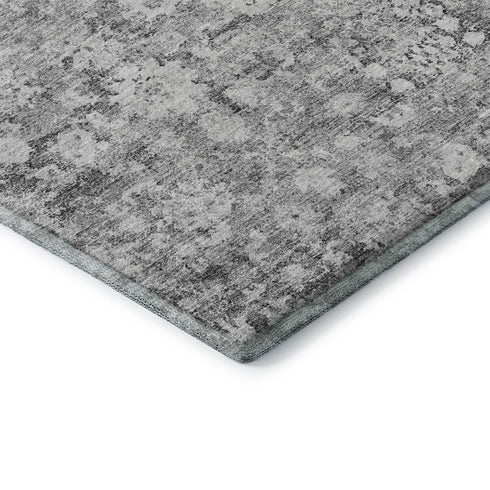8' X 10' Silver And Gray Oriental Washable Area Rug With UV Protection