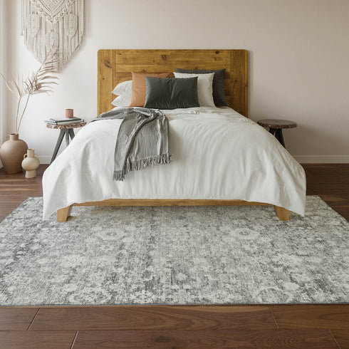 8' X 10' Silver And Gray Oriental Washable Area Rug With UV Protection