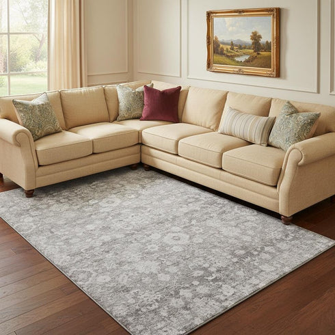 8' X 10' Silver And Gray Oriental Washable Area Rug With UV Protection