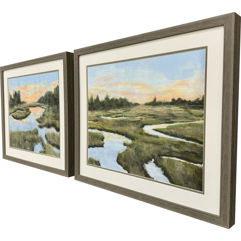Set Of Two Low County Estuary Brown Framed Wall Art